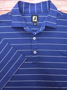 Footjoy Mens Navy Striped Lisle Golf Polo Large